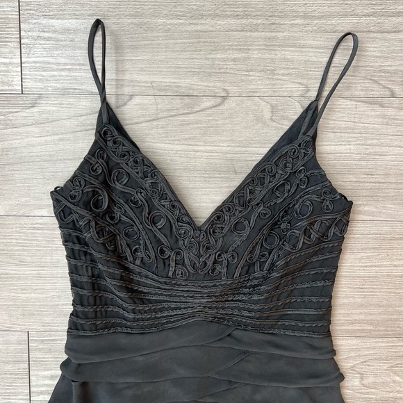 Vintage 90s Chetta B Silk Mesh Bodice Ruffle Skirt Mini Dress Size 4 - Picture 2 of 6